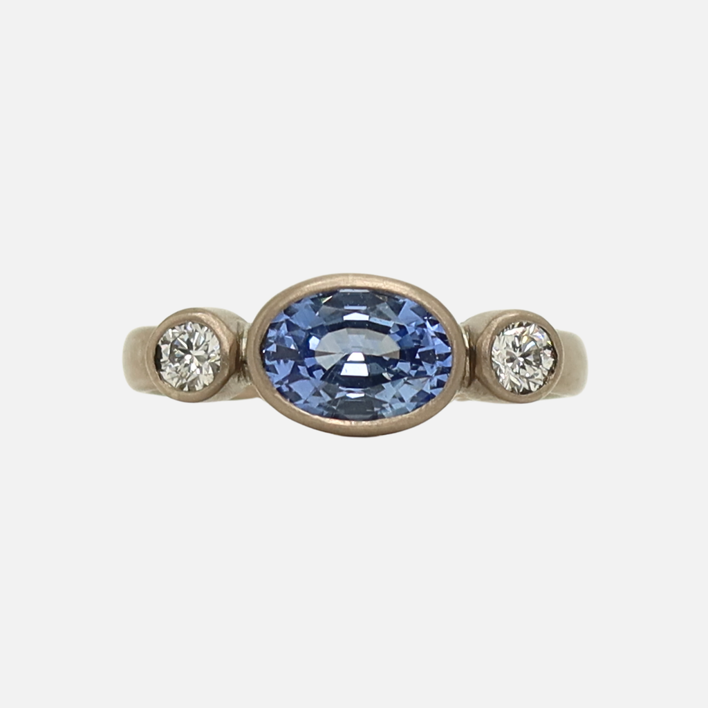 Sonoma "Celeste" Oval Light Blue Ceylon Sapphire and Diamond Ring in 18K Alpine Gold Reinstein Ross Goldsmiths