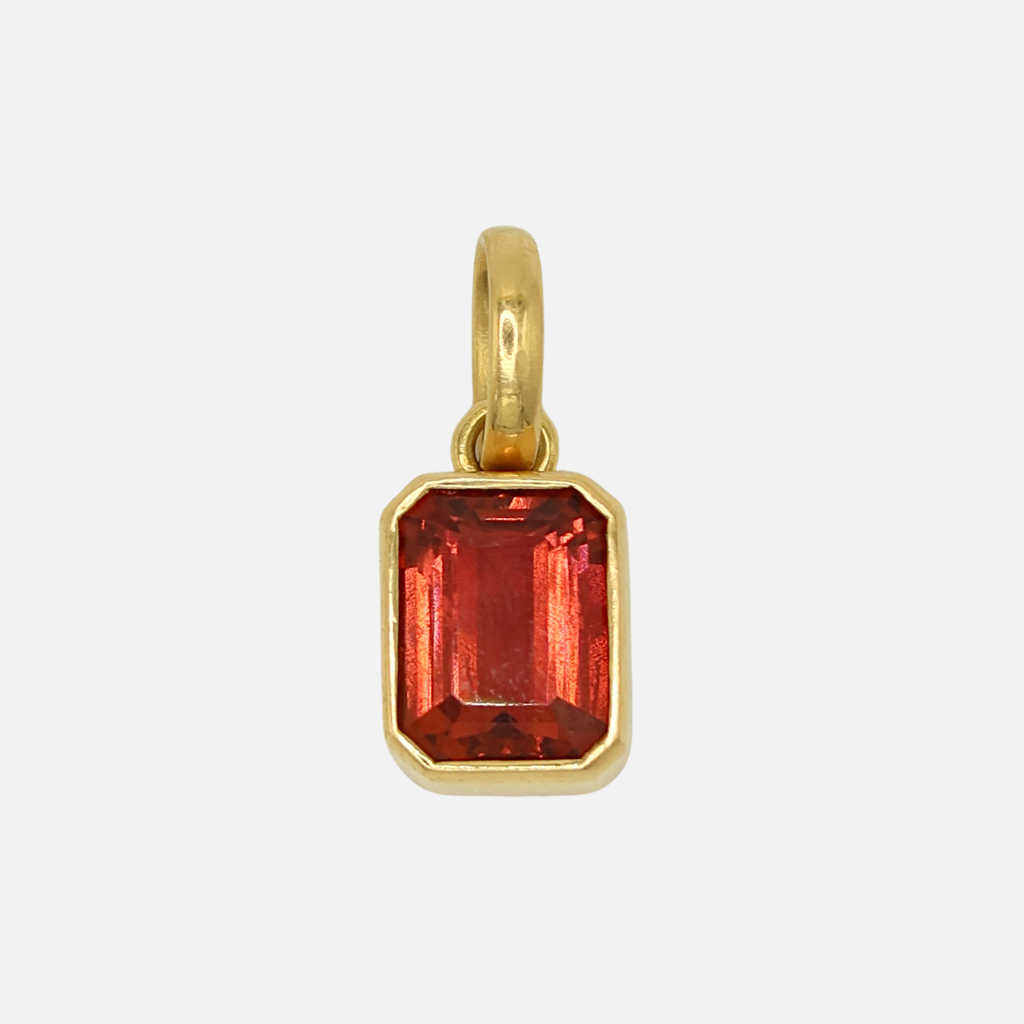 Sonoma Emerald Cut Dark Pink Tourmaline Pendant in 20K Peach Gold Reinstein Ross Goldsmiths