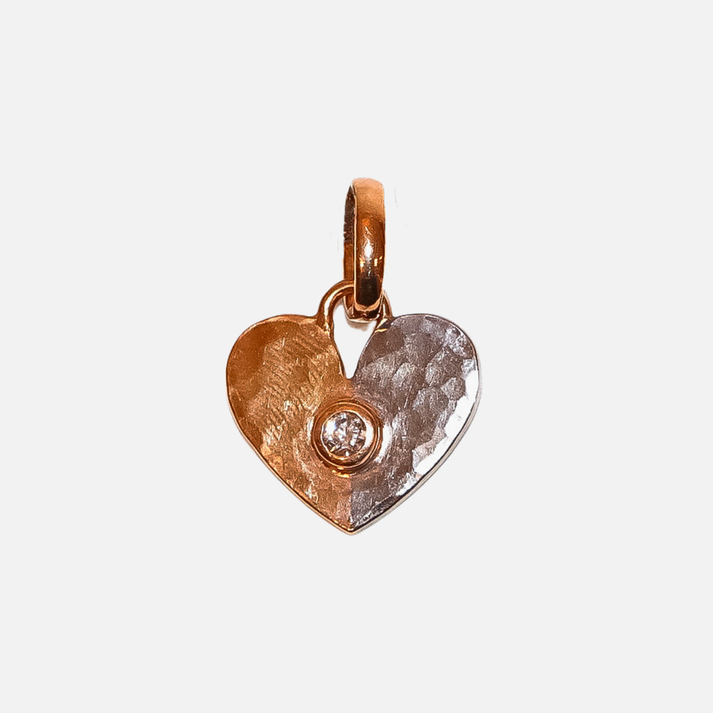 Sonoma Hammered 2 Tone Heart Diamond Pendant in 22K Apricot and 18K Alpine Gold