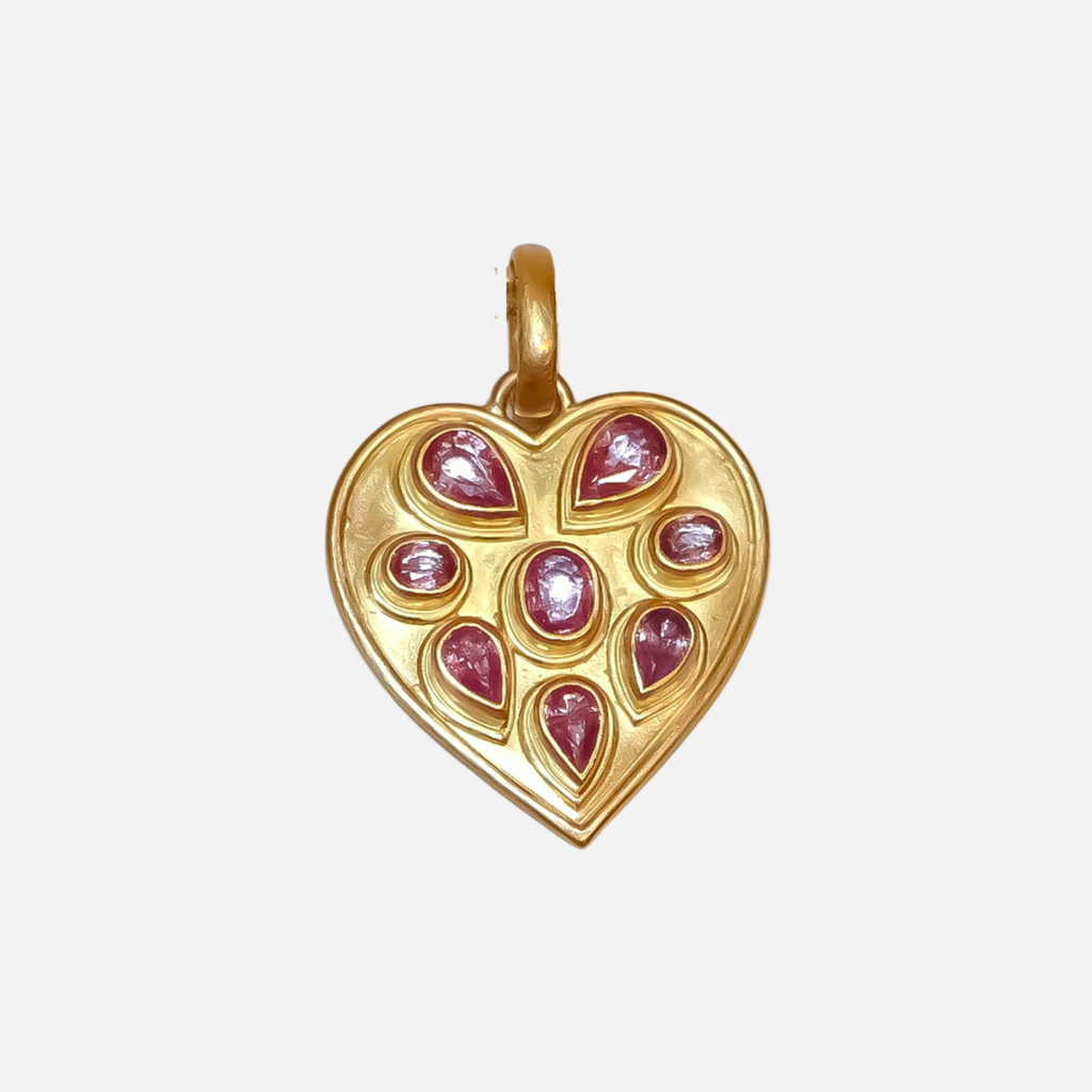 Sonoma Heart with Pink Sapphire Pendant in 20K Peach Gold Reinstein Ross Goldsmiths
