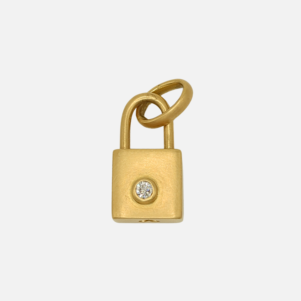 Sonoma "Lock Your Love" Small Lock Diamond Pendant in 20K Peach Gold Reinstein Ross Goldsmiths