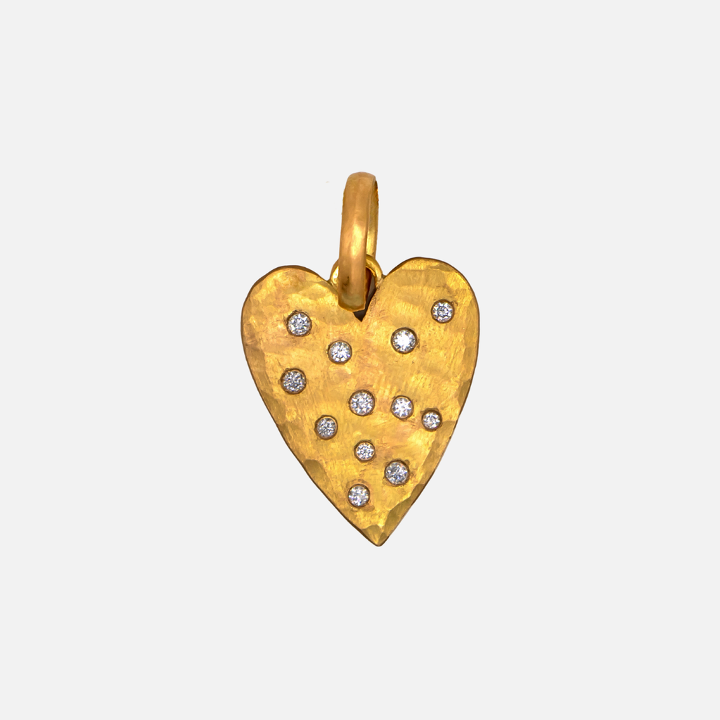 Sonoma Long Heart Pave Pendant in 20K Peach Gold Reinstein Ross Goldsmiths