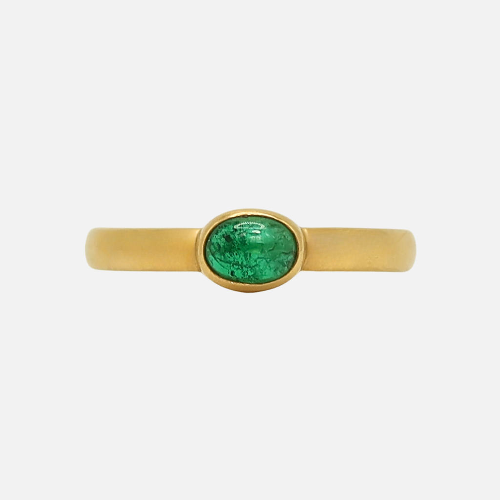 Sonoma Mini Oval Cabochon Emerald Ring in 20K Peach Gold Reinstein Ross Goldsmiths