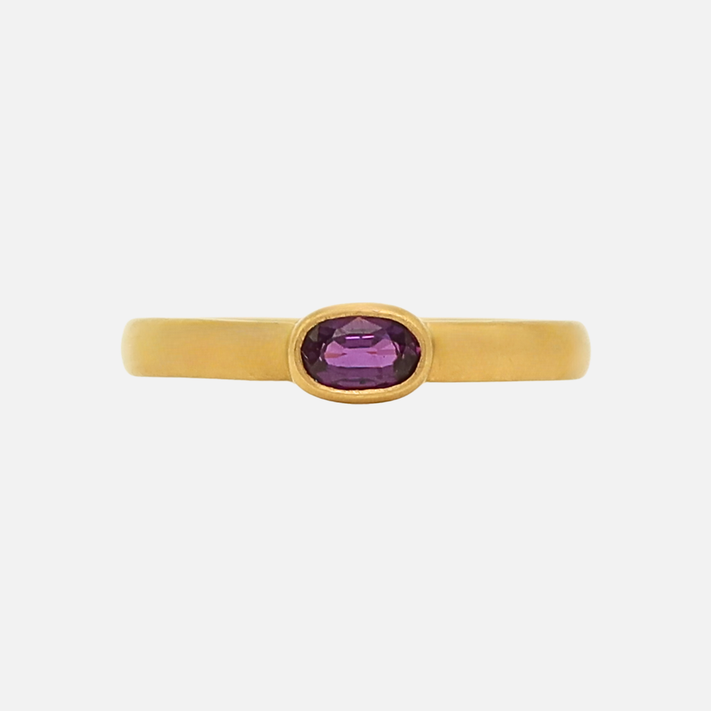 Sonoma Mini Oval Dark Purple Sapphire Ring in 20K Peach Gold Reinstein Ross Goldsmiths