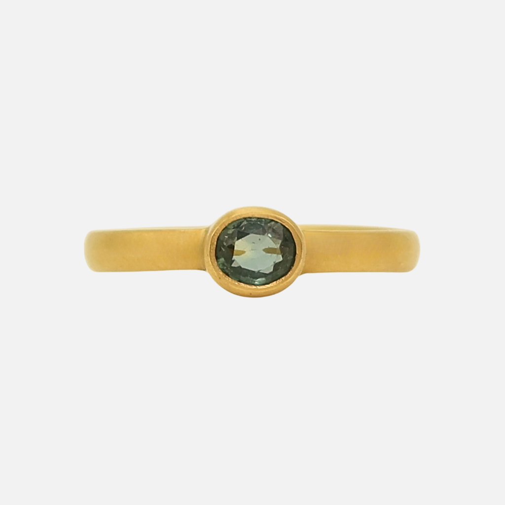 Sonoma Mini Oval Teal Sapphire Ring in 20K Peach Gold Reinstein Ross Goldsmiths