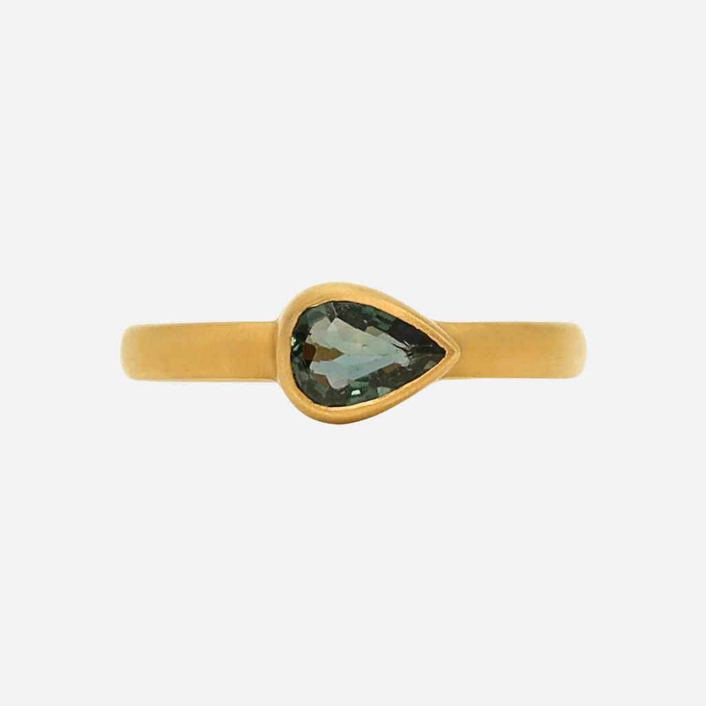 Sonoma Mini Pear Teal Sapphire Ring in 20K Peach Gold Reinstein Ross Goldsmiths