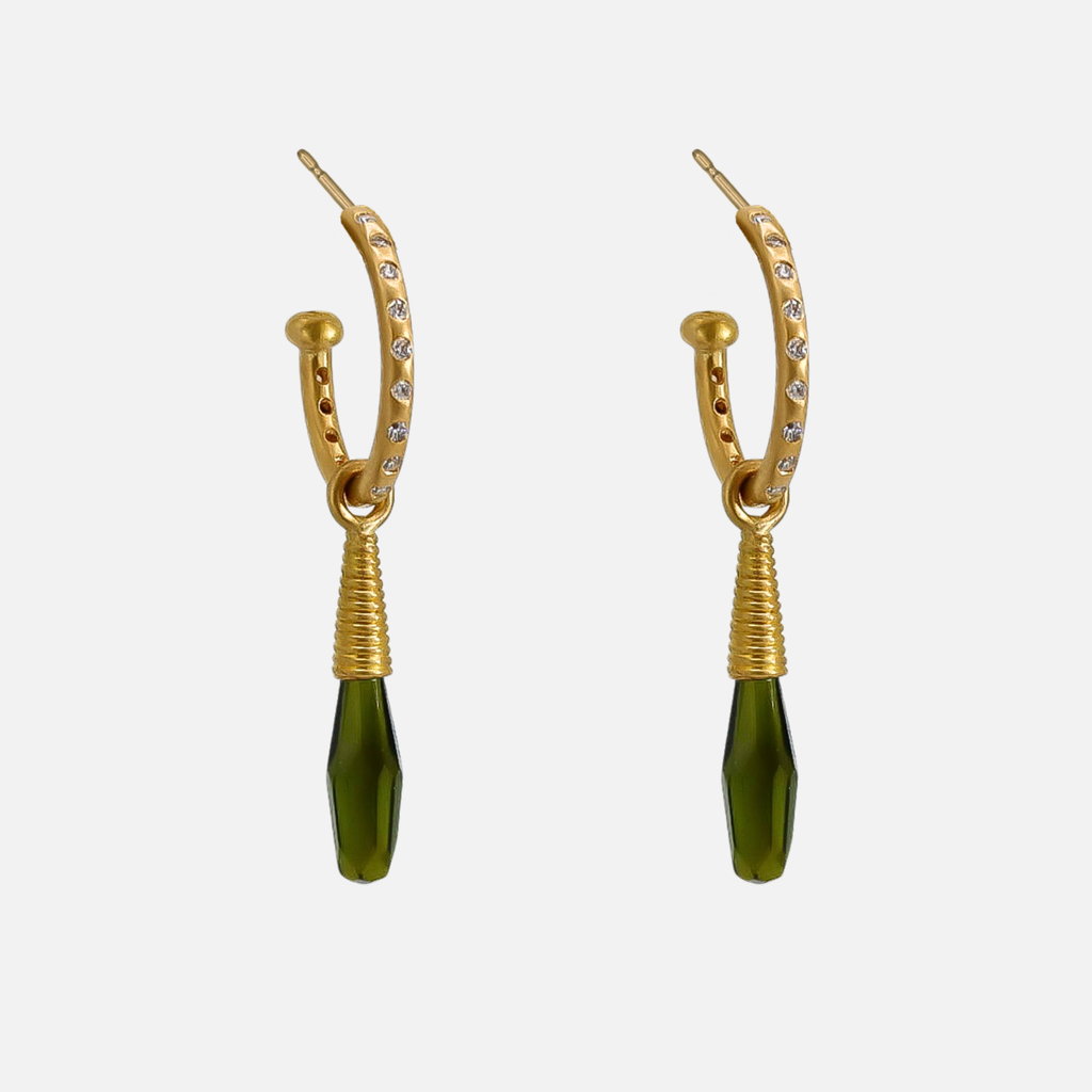 Spiral Small Green Tourmaline Drops in 20K Peach Gold Reinstein Ross Goldsmiths