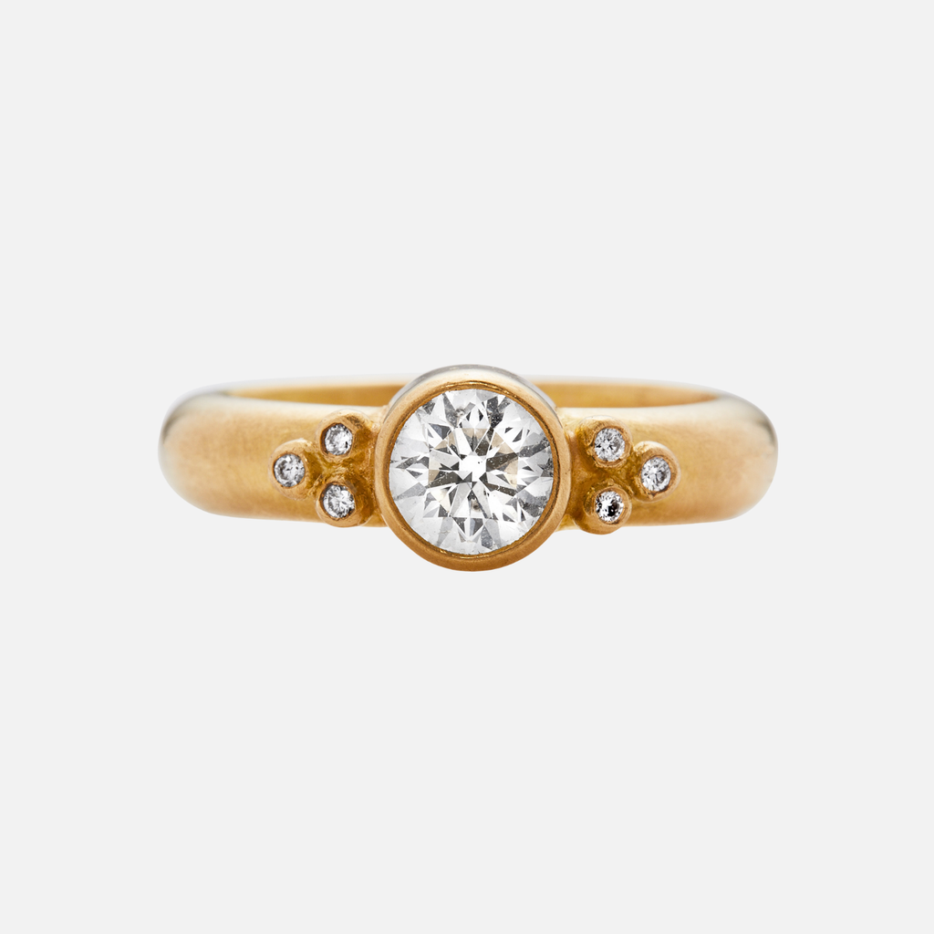 Tania Round White Diamond and Pave Ring in 20K Peach Gold