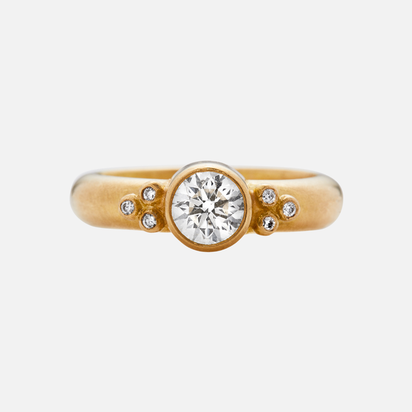 Tania Round White Diamond and Pave Ring in 20K Peach Gold