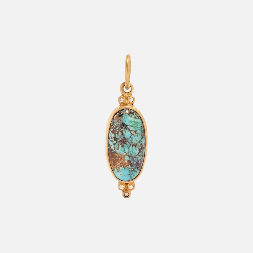 Tania Turquoise and Diamond Granule Pendant in 20K Peach Gold Reinstein Ross Goldsmiths