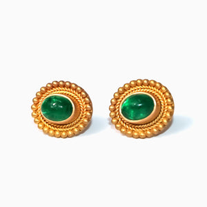 Salome "Grecian" Oval Cabochon Emerald Earrings in  22K Apricot Gold Reinstein Ross Goldsmiths