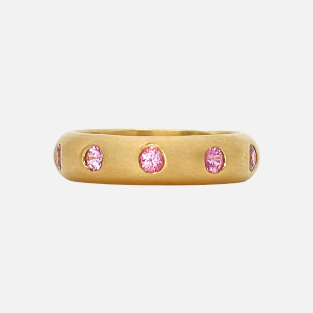 Half Round "Mosaic" Pink Sapphire Band in 20K Peach Gold- 5mm Reinstein Ross Goldsmiths