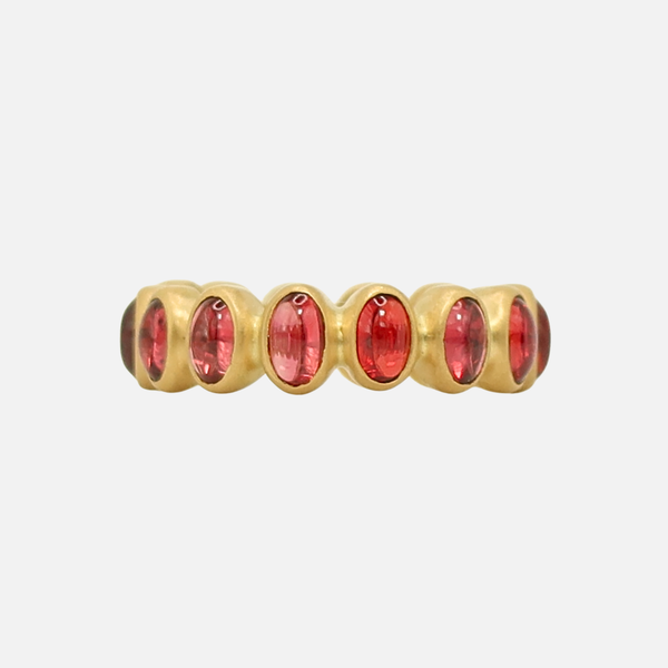 Baby Renaissance Cabochon Oval Red Sapphire Band in 20K Peach Gold