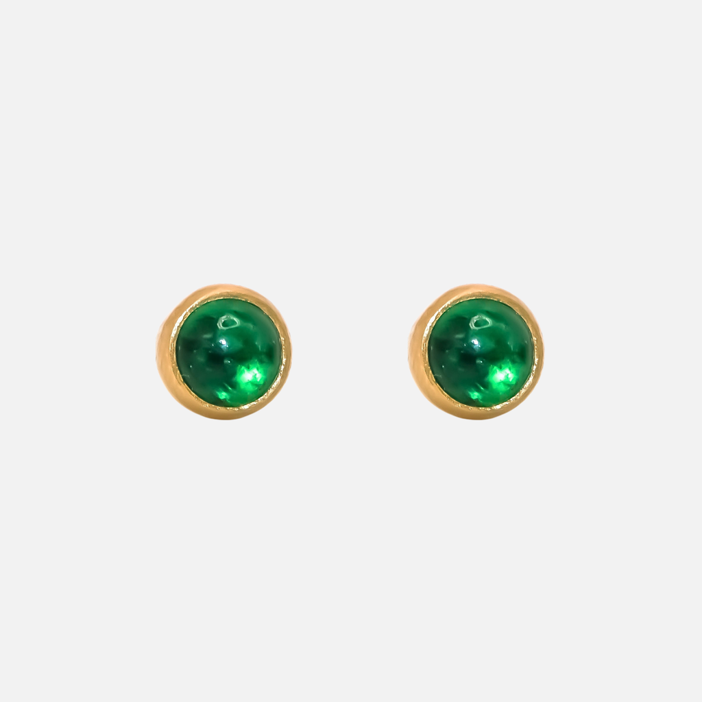 Sedona Cabochon Emerald Studs in 20K Peach Gold - 5mm Reinstein Ross Goldsmiths