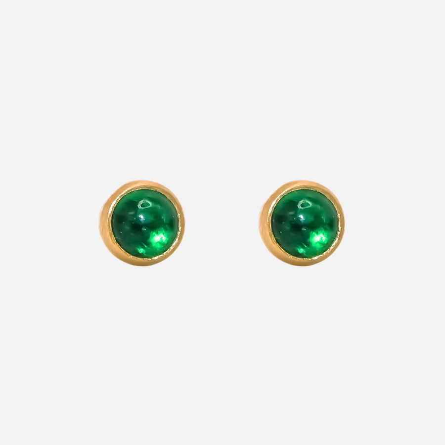 Sedona Cabochon Emerald Studs in 20K Peach Gold - 5mm