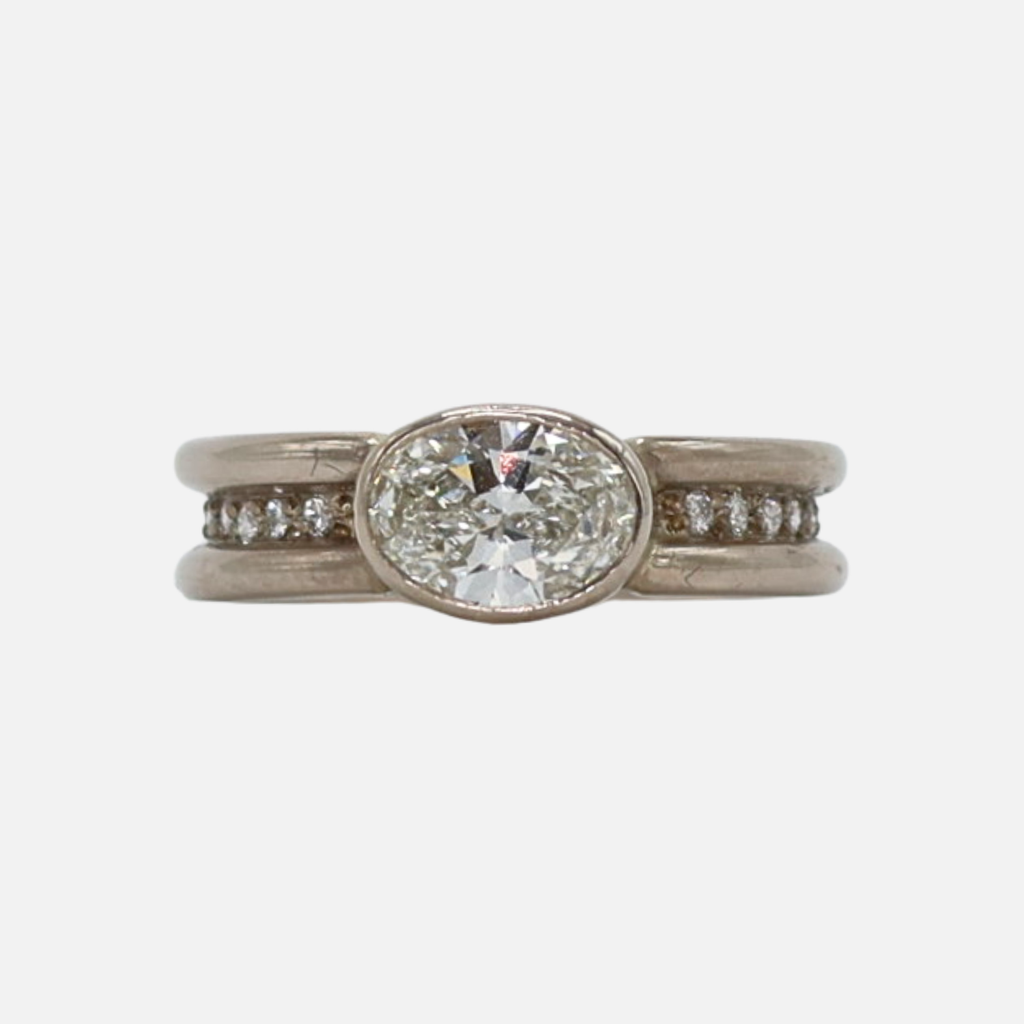 Shimmer Oval Diamond Ring in 18K Alpine Gold Reinstein Ross Goldsmiths