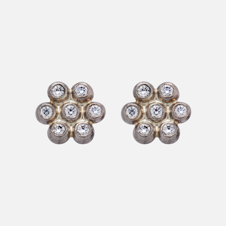 Snowdrop Small Diamond Studs in 18K Alpine Gold Reinstein Ross Goldsmiths
