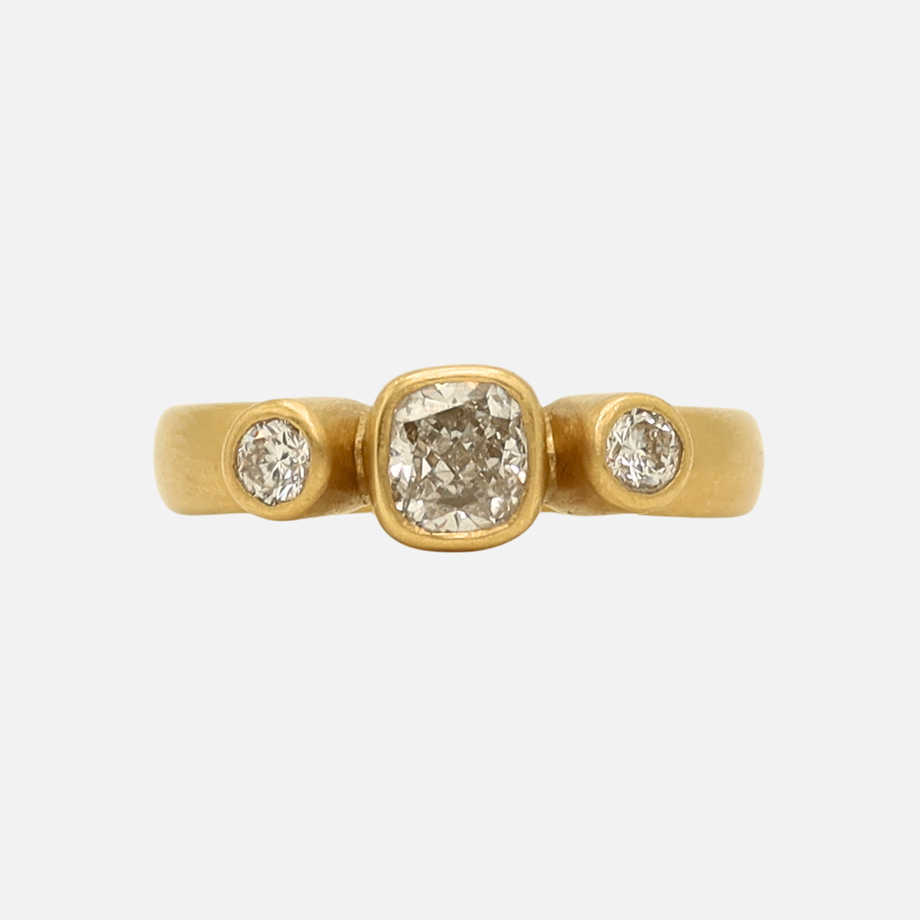 Sonoma "Celeste" Cushion Cut and Round Diamond Ring in 20K Peach Gold Reinstein Ross Goldsmiths