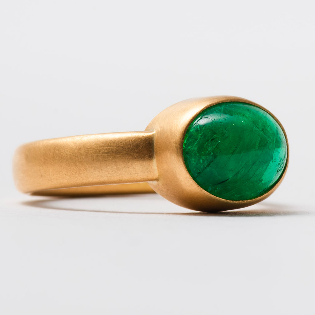 Sonoma Oval Cabochon Emerald Ring in 20K Peach Gold Reinstein Ross Goldsmiths