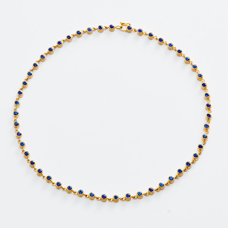 Meadow Rivière Blue Sapphire Necklace in 20K Peach Gold- 16" Reinstein Ross Goldsmiths
