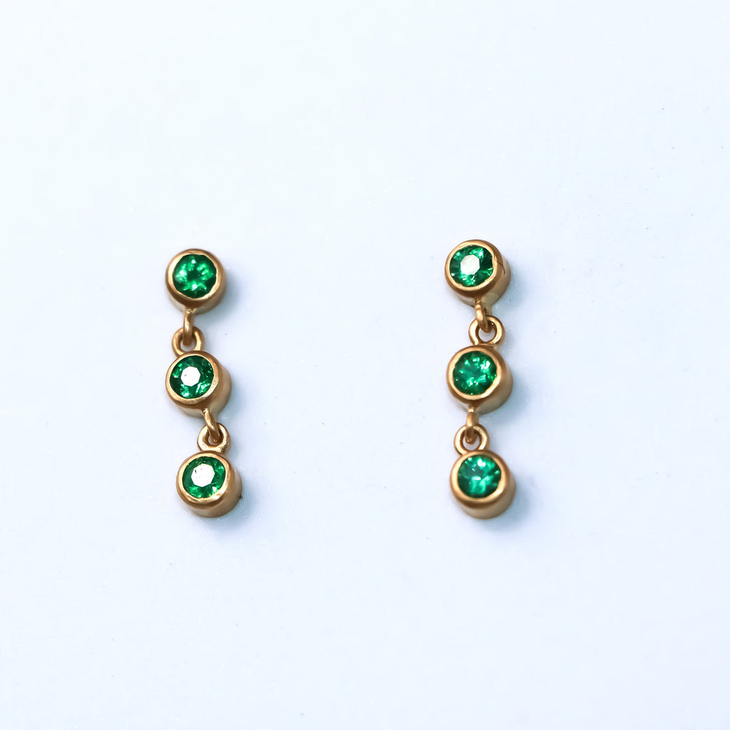 Meadow Triple Emerald Earrings in 20K Peach Gold Reinstein Ross Goldsmiths