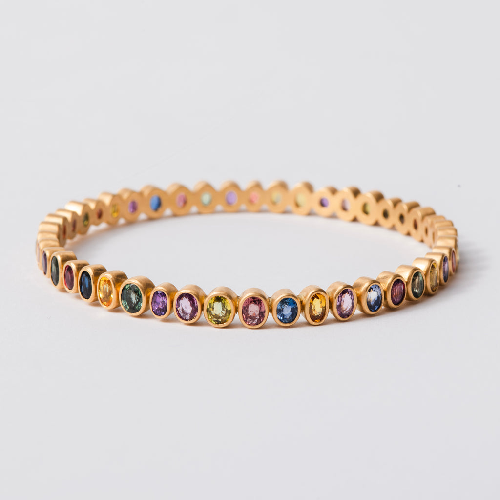 Renaissance Faceted Multi Color Sapphires Bangle in 20K Peach Gold Reinstein Ross Goldsmiths