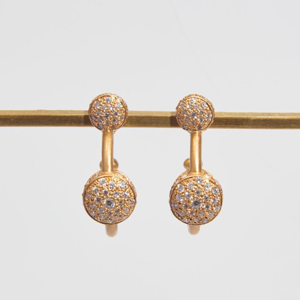 Diamond Match™ Doubles Pave Dome Hoop Earrings in 20K Peach Gold Reinstein Ross Goldsmiths