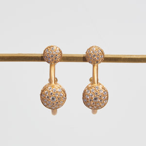 Diamond Match™ Doubles Pave Dome Hoop Earrings in 20K Peach Gold Reinstein Ross Goldsmiths