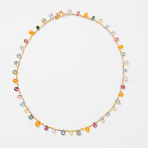 Isabella "Classic" Multi Sapphire Briolette Necklace in 20K Peach Gold- 18" Reinstein Ross Goldsmiths