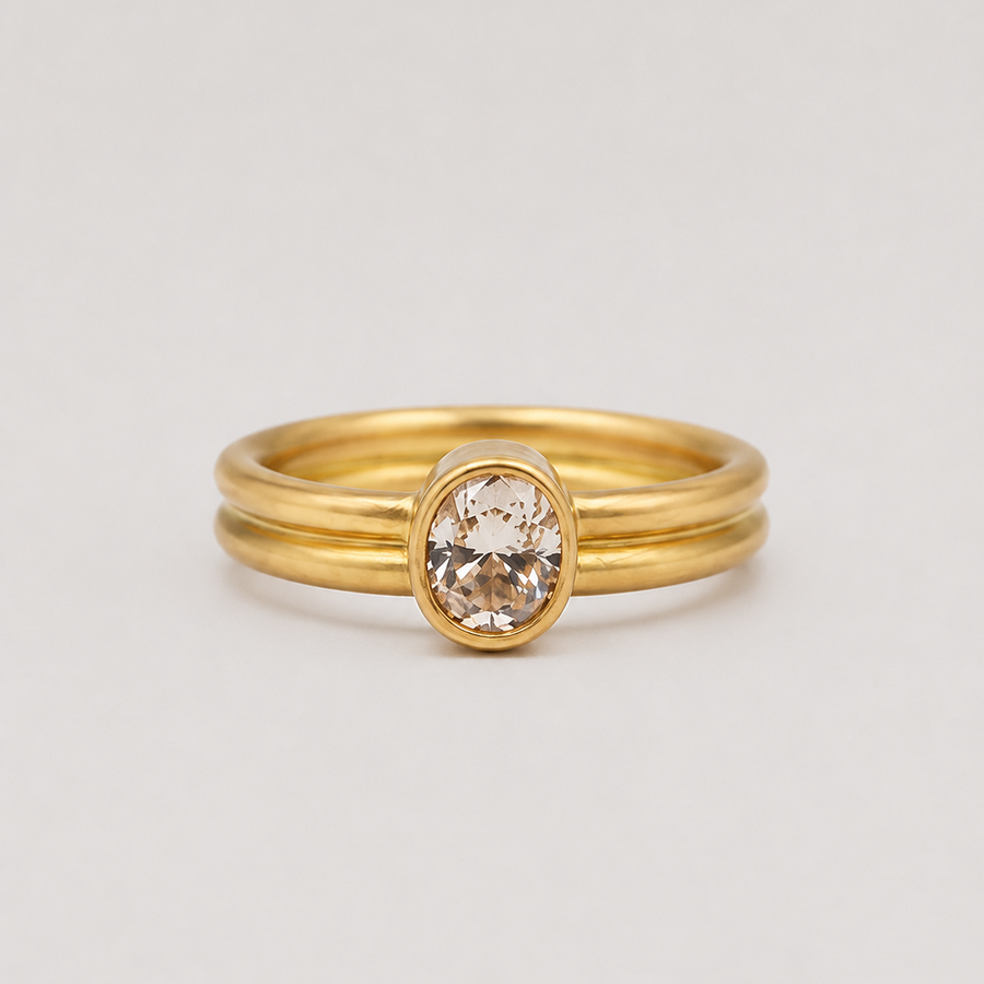Leslie Oval Dark Champagne Diamond Ring in 20K Peach Gold- 4mm