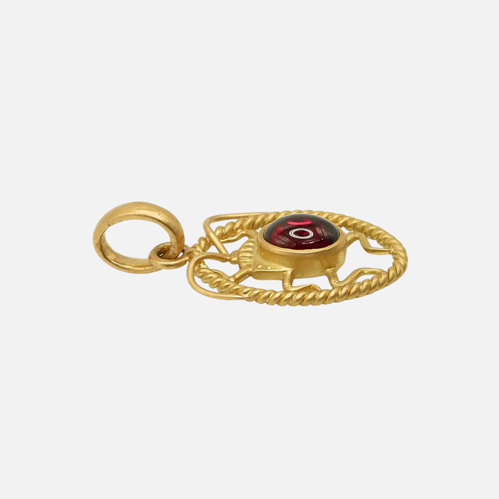Entomo Jewel Bug Tag with an Oval Cabochon Garnet in 20K Peach Gold Reinstein Ross Goldsmiths