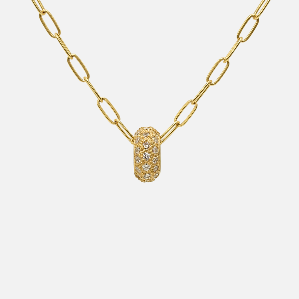 Half Round  Large Rondelle Pave Pendant in 20K Peach Gold