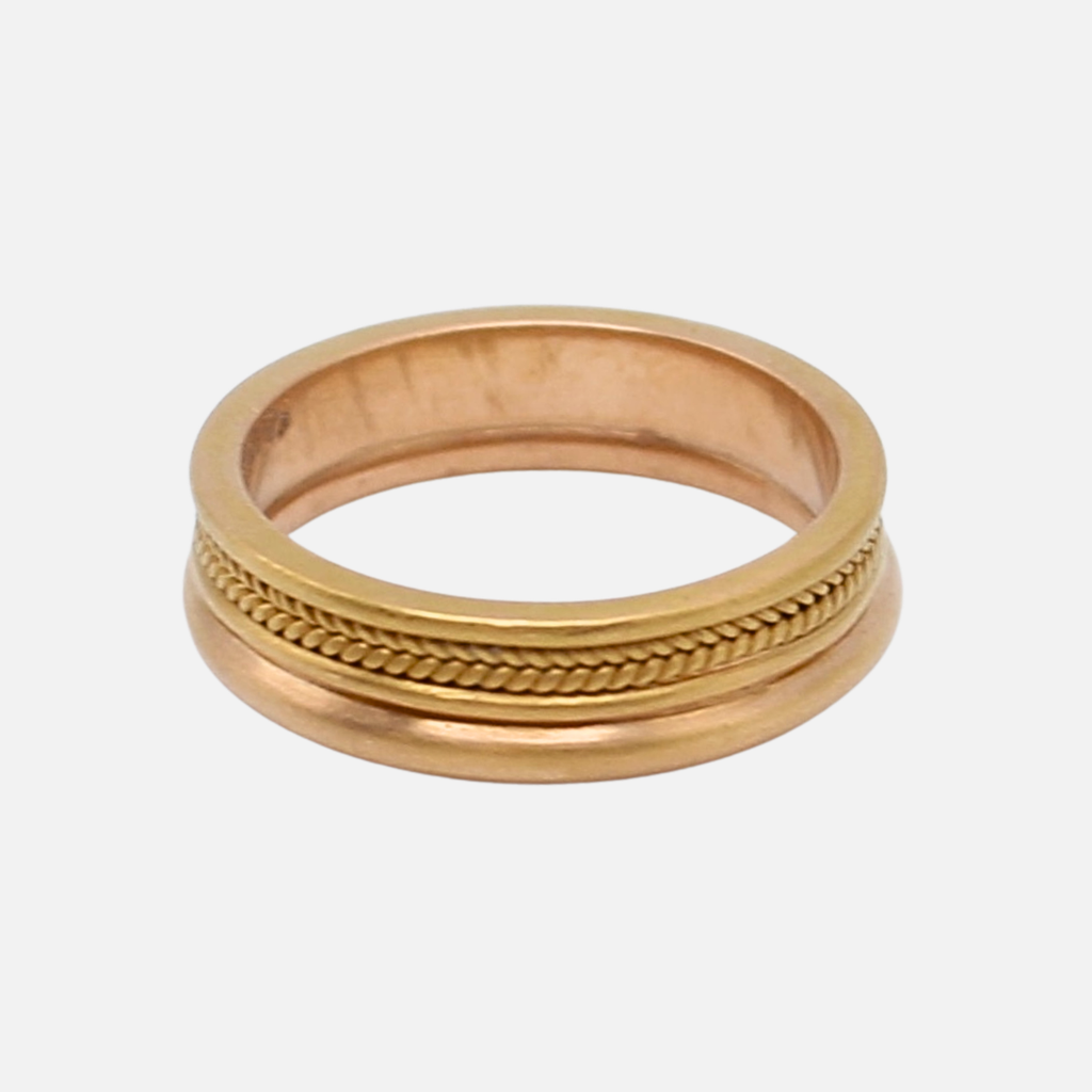 Hitched Narrow Braid and Half Moon Band in 22K Apricot Gold- 6mm