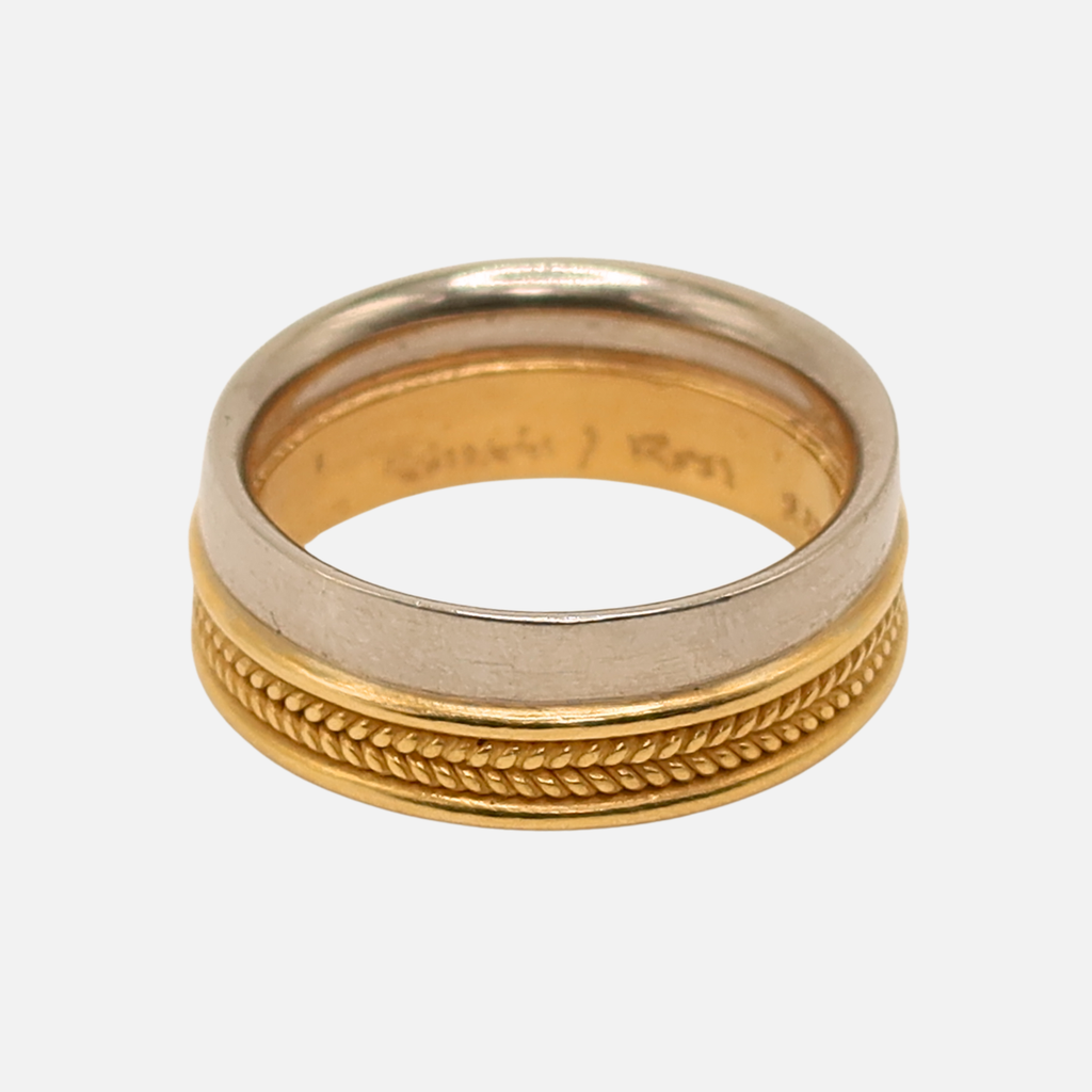 Hitched Narrow Braid and Half Moon Band in 22K Apricot and 18K Alpine Gold- 7mm Reinstein Ross Goldsmiths
