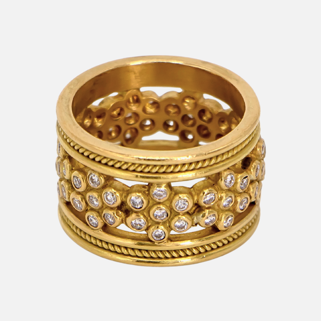 Hitched Snowdrop and Single Braid Diamond Band in 20K Peach Gold Reinstein Ross Goldsmiths