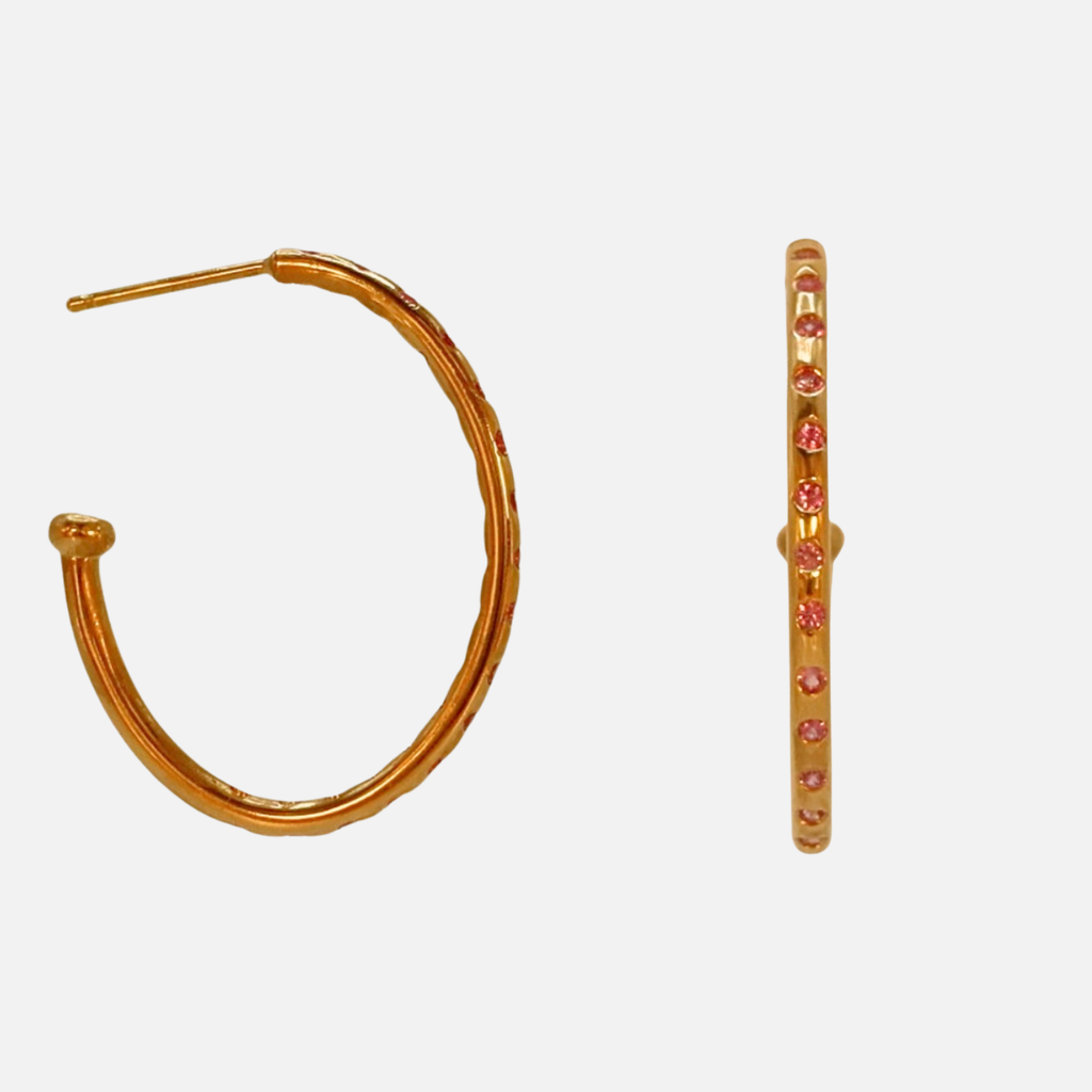 Hoopstock Large Oval Pink Sapphire Hoops in 20K Peach Gold Reinstein Ross Goldsmiths