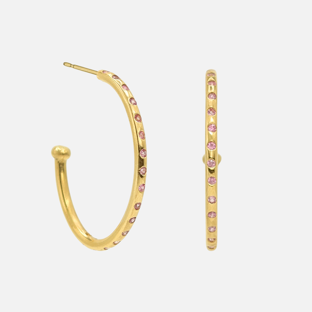 Hoopstock Large Oval Pink Sapphire Hoops in 20K Peach Gold