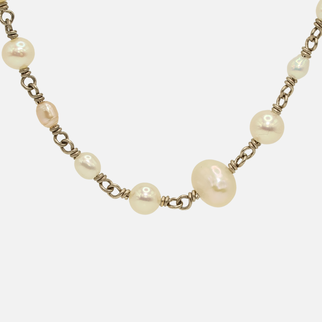 Isabella "Classic" Necklace with White Pearls in 18K Alpine Gold- 16''