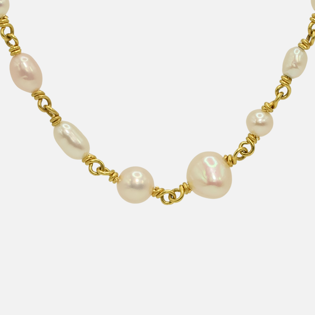 Isabella "Classic" Necklace with White Pearls in 20K Peach Gold- 16'' Reinstein Ross Goldsmiths