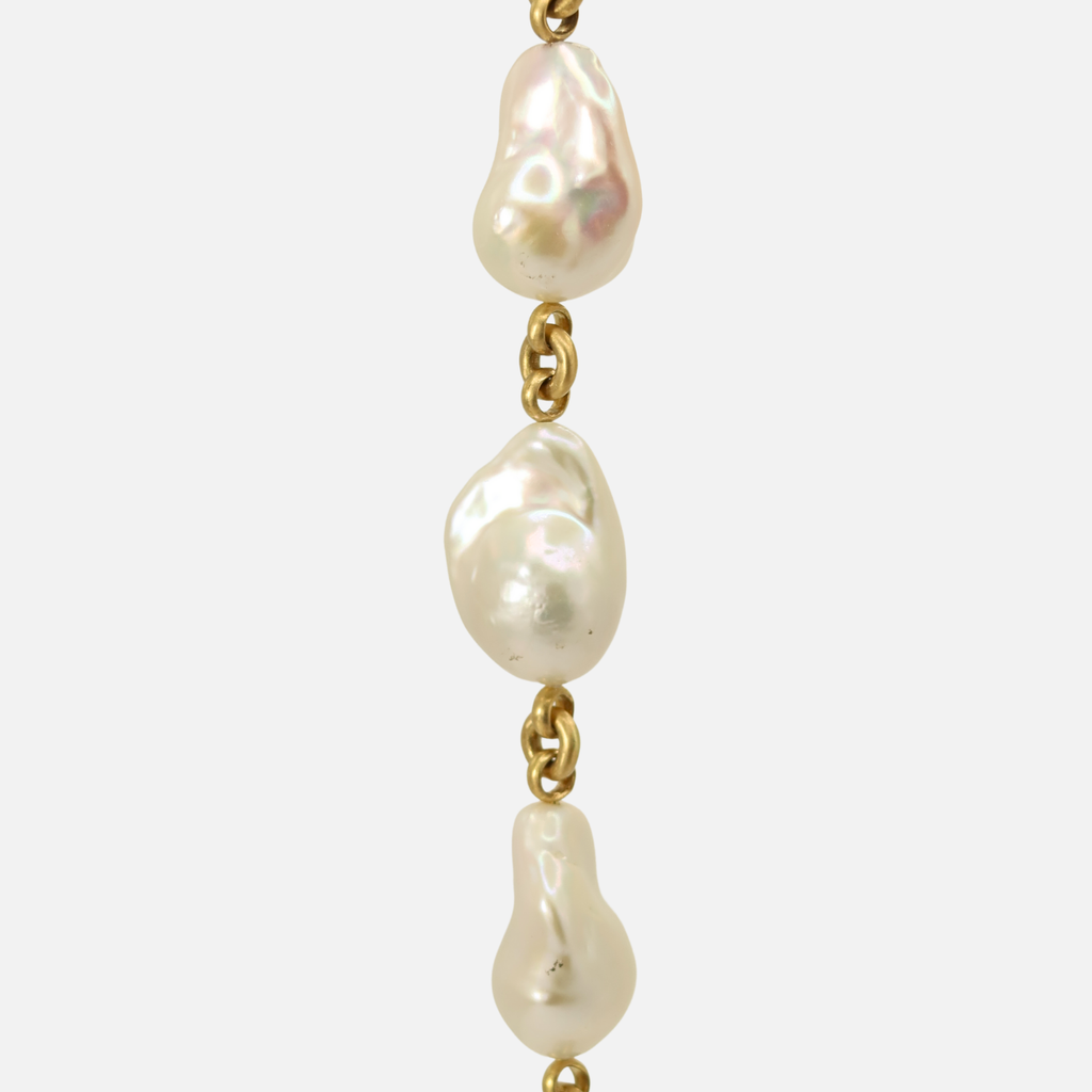 Baroque Fresh Water Pearl Link Necklace in 20K Peach Gold- 24"