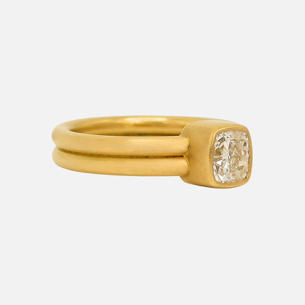 Leslie Cushion Cut Diamond Ring in 20K Peach Gold- 4mm Reinstein Ross Goldsmiths