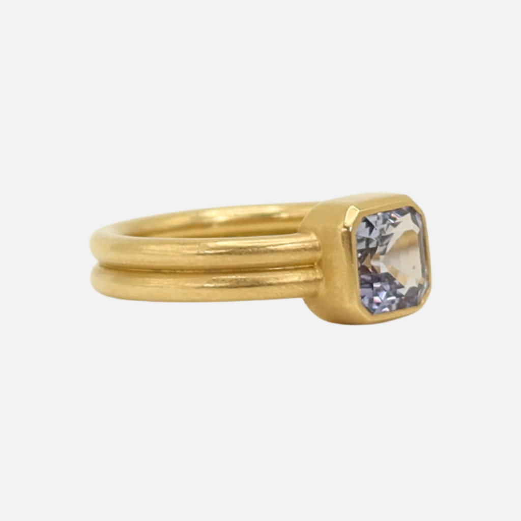 Leslie Square Cut Light Blue Sapphire Ring in 20K Peach Gold- 4mm Reinstein Ross Goldsmiths