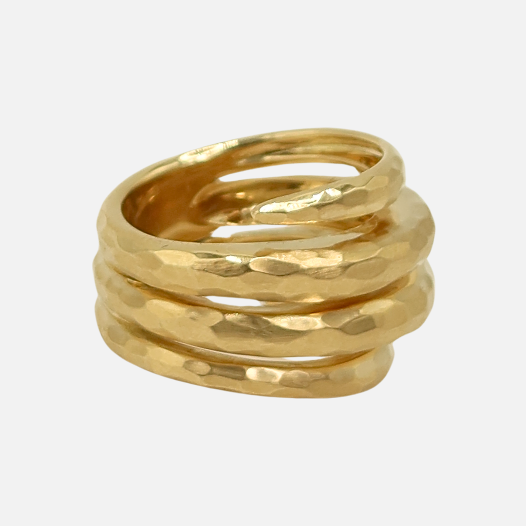 Hammered Triple Wrap Band in 18K Yellow Gold Reinstein Ross Goldsmiths