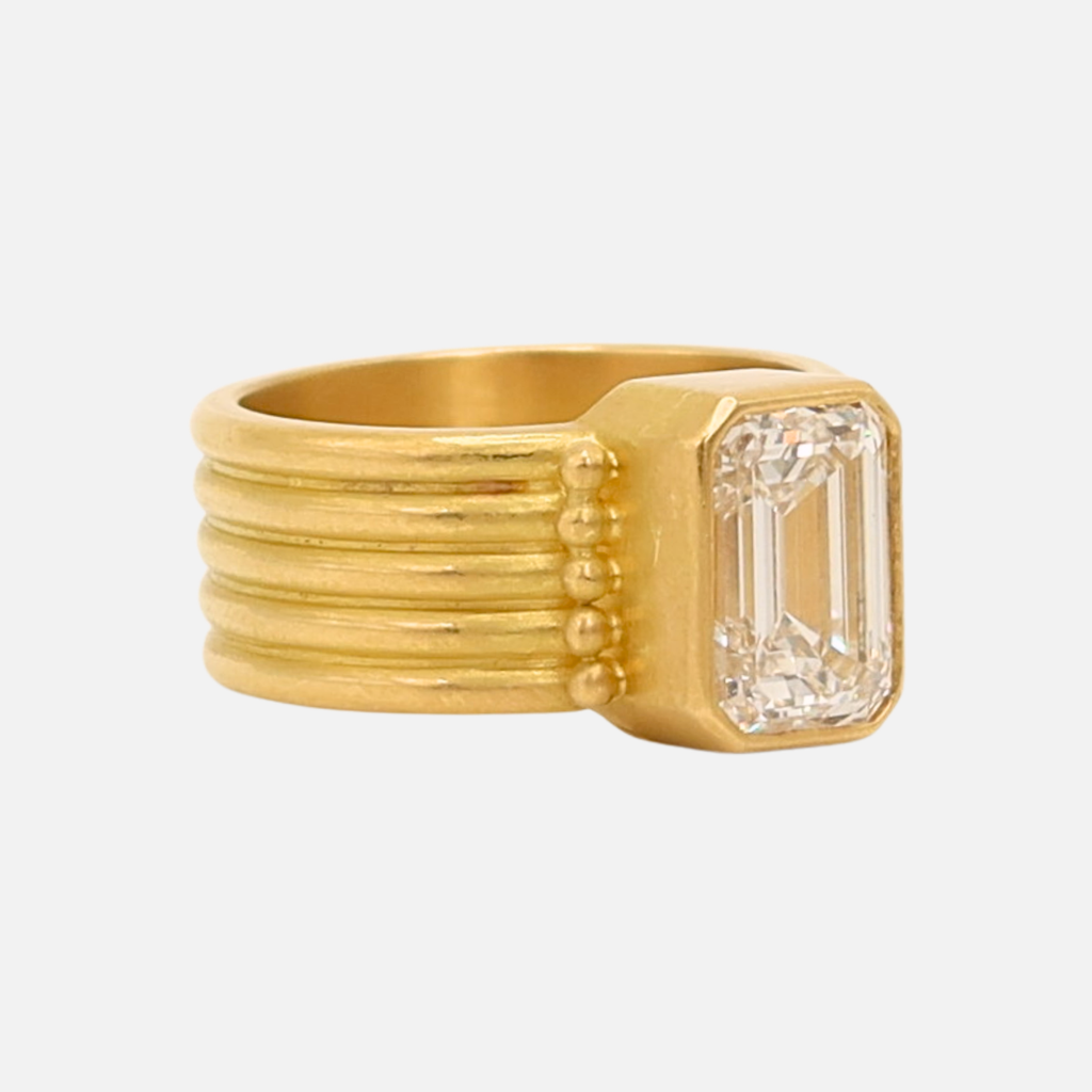 Penta Five Row Emerald Cut Lab Diamond Ring in 20K Peach Gold Reinstein Ross Goldsmiths