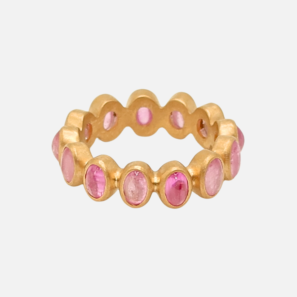 Baby Renaissance Cabochon Oval Pink Sapphire Band in 20K Peach Gold