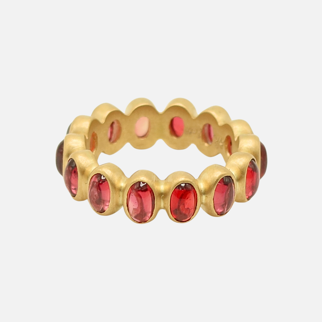 Baby Renaissance Cabochon Oval Red Sapphire Band in 20K Peach Gold