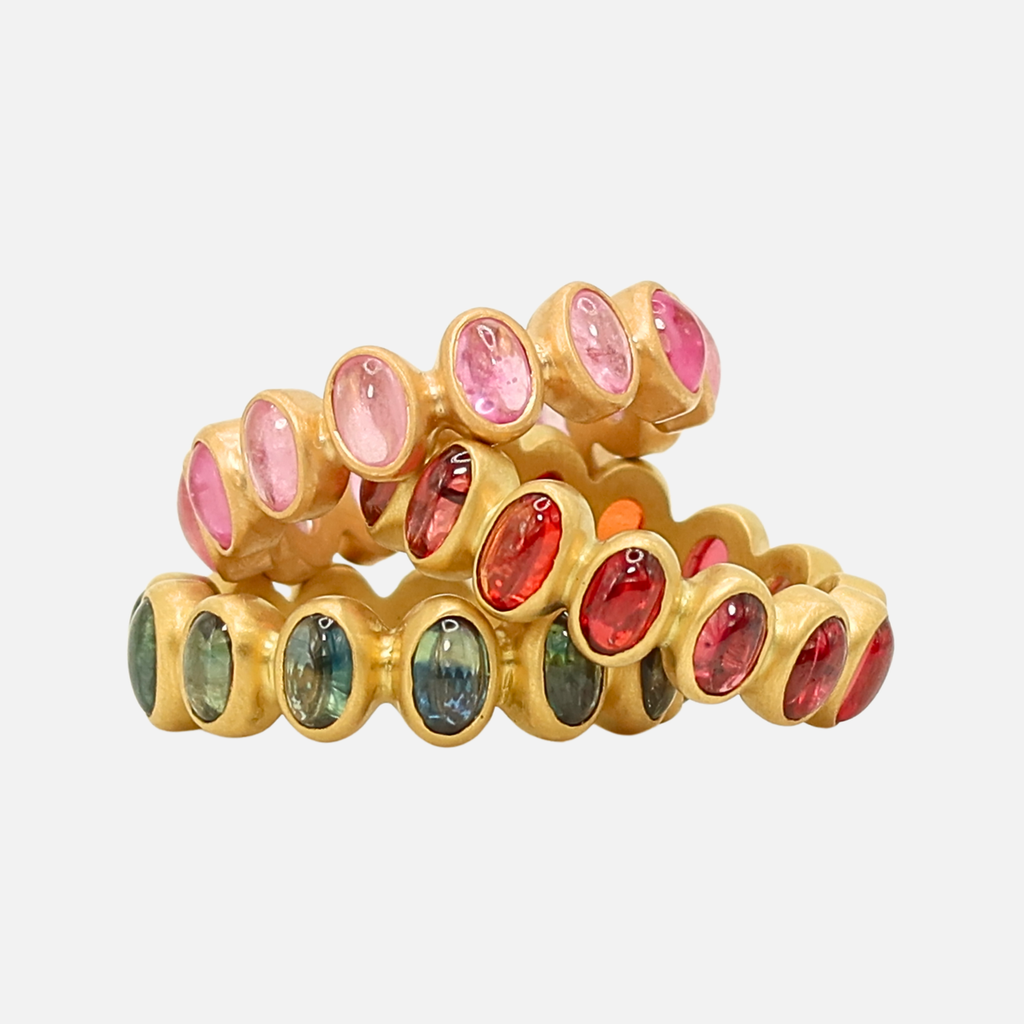 Baby Renaissance Cabochon Oval Pink Sapphire Band in 20K Peach Gold