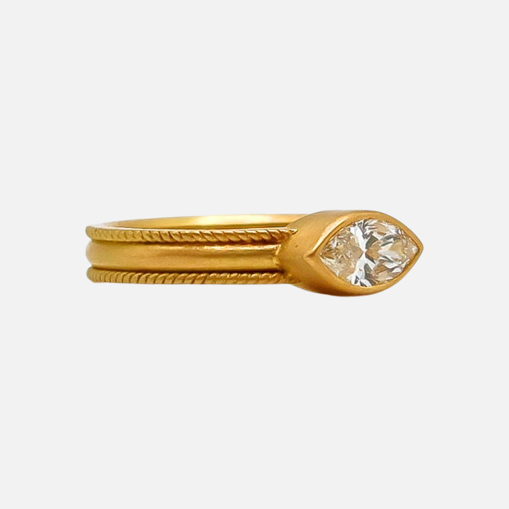 Ribbon Marquise Cut Diamond Ring in 20K Peach Gold