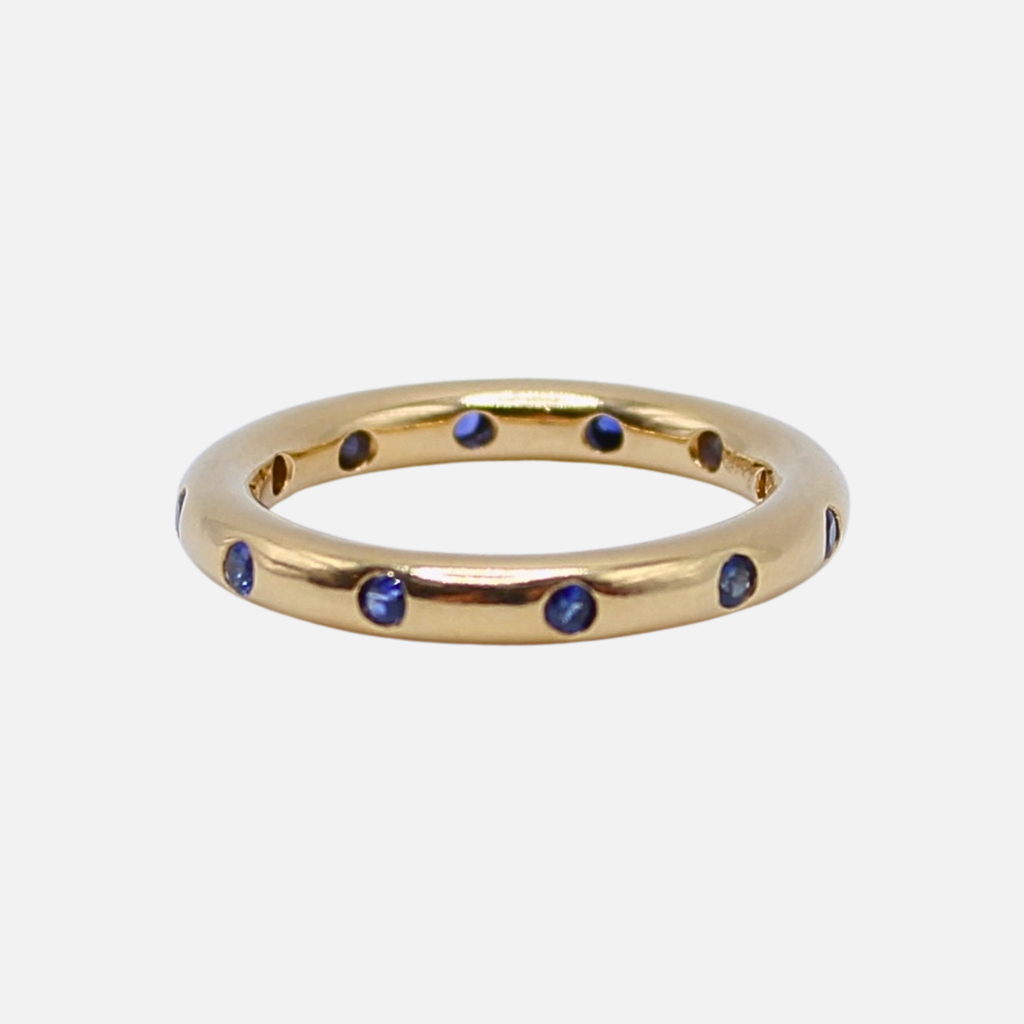 Round Evenly Spaced Blue Sapphire Band in 20K Peach Gold- 3mm