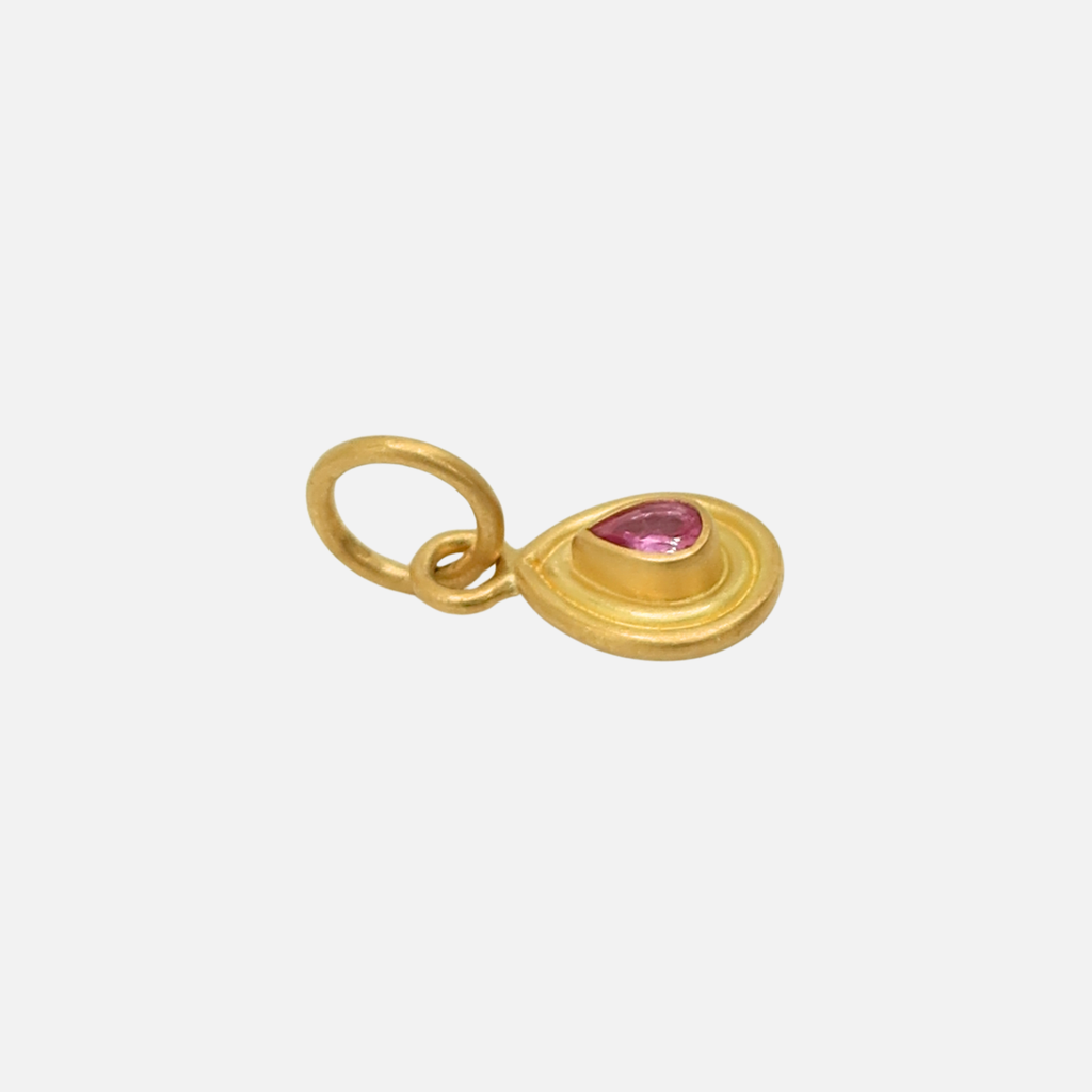 Dyan Pear Shape Pink Sapphire Pendant in 20K Peach Gold